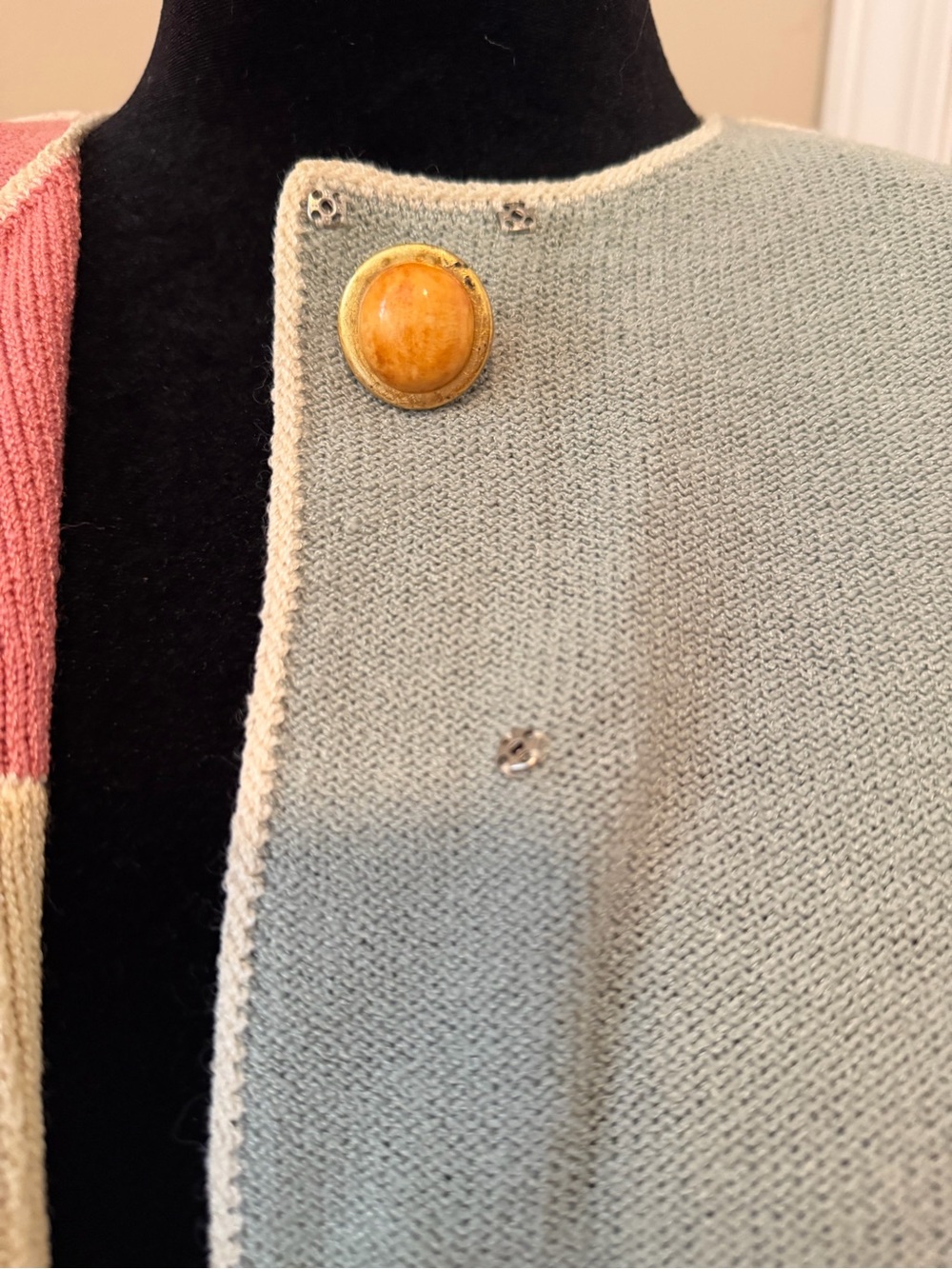 Steve Fabrikant Vintage Wool Color Block Long Button Down Sweater Size M - Picture 13 of 16